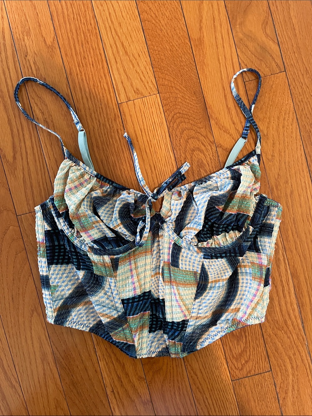 Women’s Multicolor Plaid Crop Bustier Top